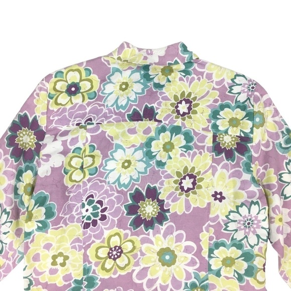 ALFRED DUNNER Linen Jacket Floral Blazer Shacket Y2K Boho Coastal Petite Size 6P - Picture 4 of 7